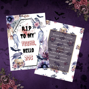 Elegant watercolor halloween rip 20 adult birthday thank you card