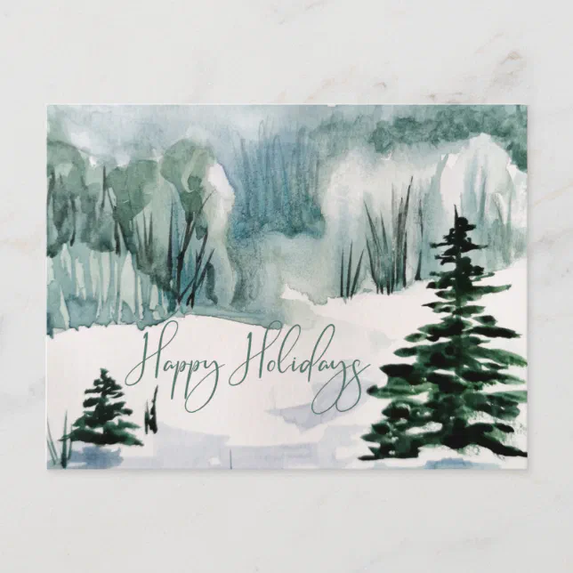 Elegant Watercolor Happy Holidays Winter Holiday Postcard | Zazzle