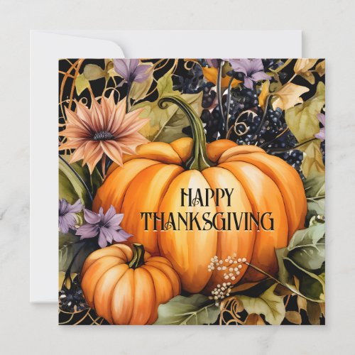Elegant Watercolor Happy Thanksgiving Card