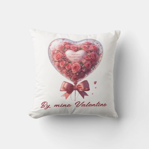 Elegant watercolor heart_shaped balloon with roses throw pillow