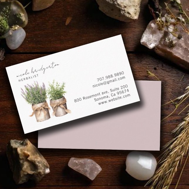 Elegant Watercolor Herbalist Plants Business Card (Creator Uploaded)