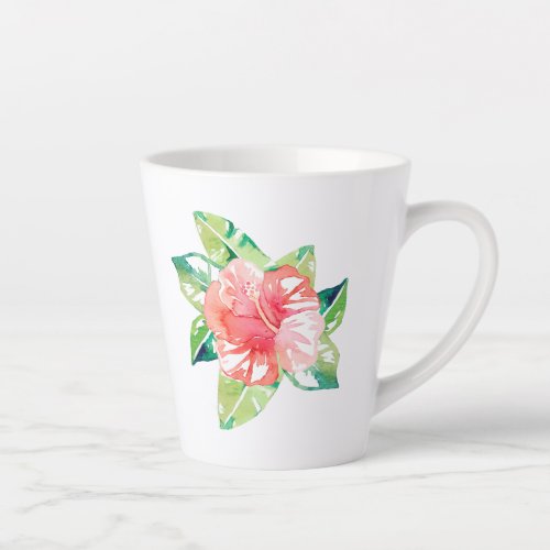 Elegant Watercolor Hibiscus Tropical Floral Latte Mug