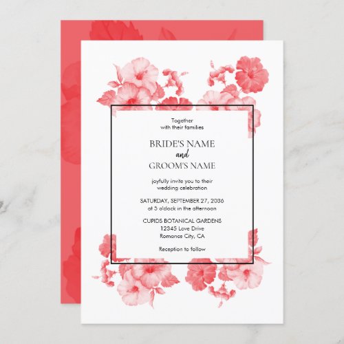 Elegant Watercolor Hibiscus Wedding Invitations