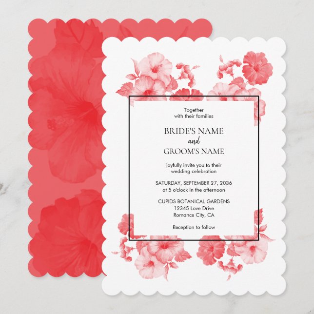 Elegant Watercolor Hibiscus Wedding Invitations (Front/Back)