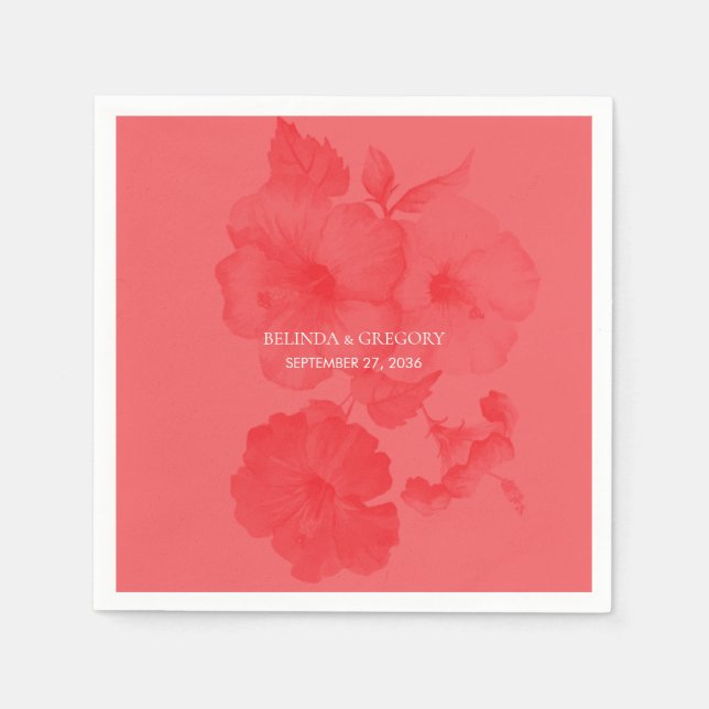 Elegant Watercolor Hibiscus Wedding Napkins (Front)