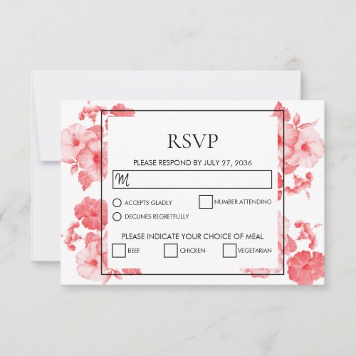 Elegant Watercolor Hibiscus Wedding RSVP Cards