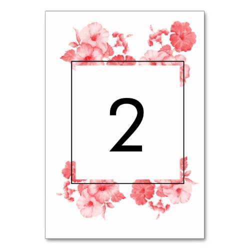 Elegant Watercolor Hibiscus Wedding Table Number
