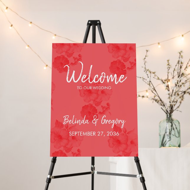 Elegant Watercolor Hibiscus Wedding Welcome Sign (In Situ (Stand))