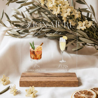 Elegant Watercolor His Her Signature Drink Wedding Acrylic Sign