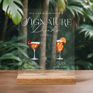Elegant Watercolor His Her Signature Drink Wedding Acrylic Sign