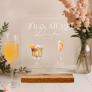 Elegant Watercolor His Her Signature Drink Wedding Acrylic Sign