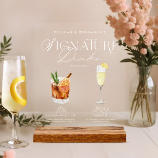 Elegant Watercolor His Her Signature Drink Wedding Acrylic Sign