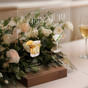 Elegant Watercolor His Her Signature Drink Wedding Acrylic Sign