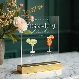 Elegant Watercolor His Her Signature Drink Wedding Acrylic Sign