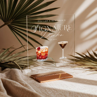 Elegant Watercolor His Her Signature Drink Wedding Acrylic Sign