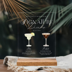 Elegant Watercolor His Her Signature Drink Wedding Acrylic Sign