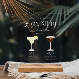 Elegant Watercolor His Her Signature Drink Wedding Acrylic Sign