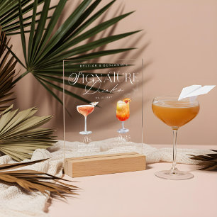 Elegant Watercolor His Her Signature Drink Wedding Acrylic Sign