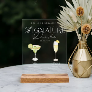 Elegant Watercolor His Her Signature Drink Wedding Acrylic Sign