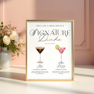 Elegant Watercolor His Her Signature Drink Wedding Poster