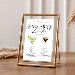 Elegant Watercolor His Her Signature Drink Wedding Poster