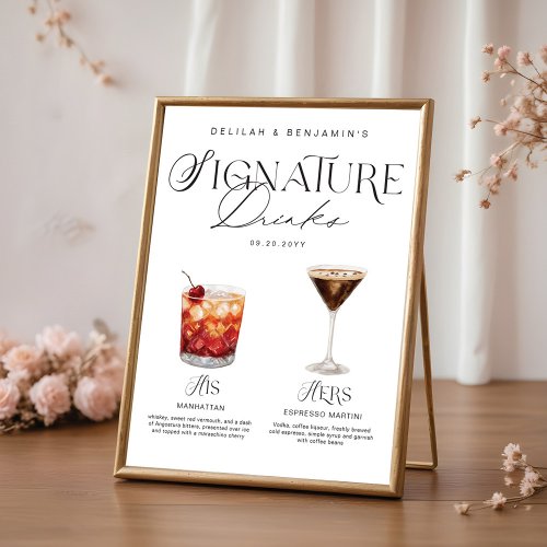 Elegant Watercolor His Her Signature Drink Wedding Poster