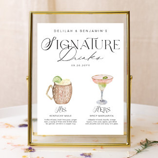 Elegant Watercolor His Her Signature Drink Wedding Poster