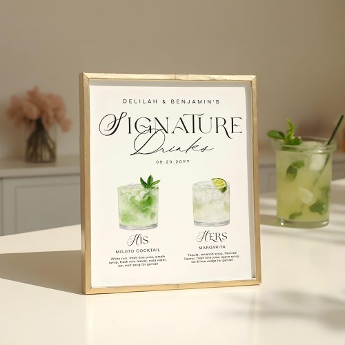 Elegant Watercolor His Her Signature Drink Wedding Poster