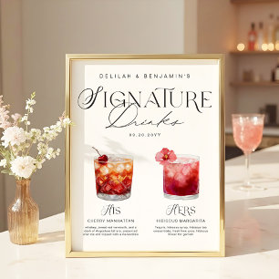 Elegant Watercolor His Her Signature Drink Wedding Poster