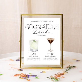 Elegant Watercolor His Her Signature Drink Wedding Poster