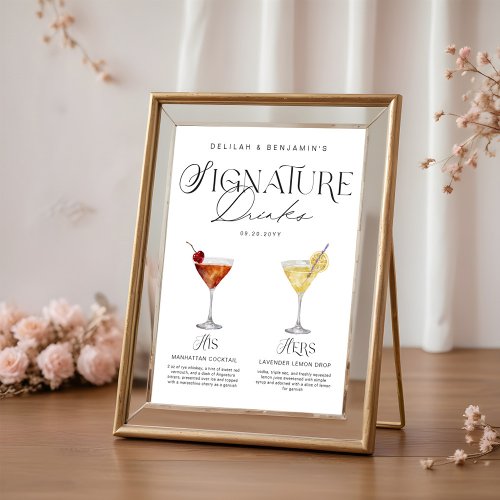 Elegant Watercolor His Her Signature Drink Wedding Poster