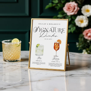 Elegant Watercolor His Her Signature Drink Wedding Poster