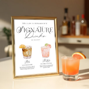 Elegant Watercolor His Her Signature Drink Wedding Poster