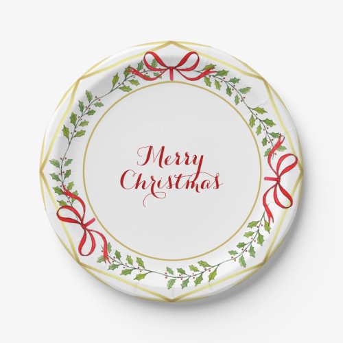 Elegant watercolor Holiday greenery Christmas Paper Plates