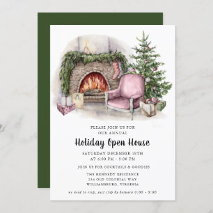 Elegant Watercolor Holiday Open House Invitation