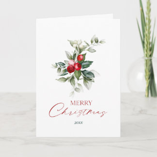 Elegant Watercolor Holly Botanical Christmas Card