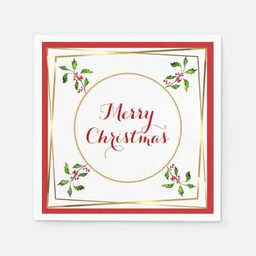 Elegant watercolor Holly Christmas  Napkins