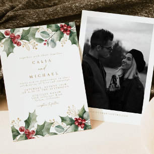 Elegant Watercolor Holly Christmas Winter Wedding Invitation