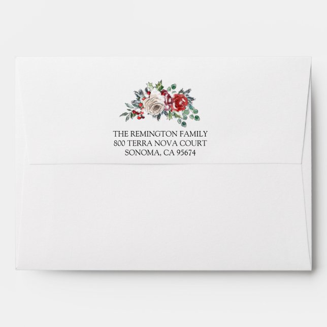 Elegant Watercolor Holly Floral Envelope (Back (Top Flap))