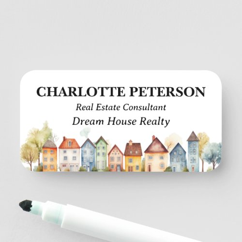 Elegant Watercolor Homes Custom Realtor  Name Tag