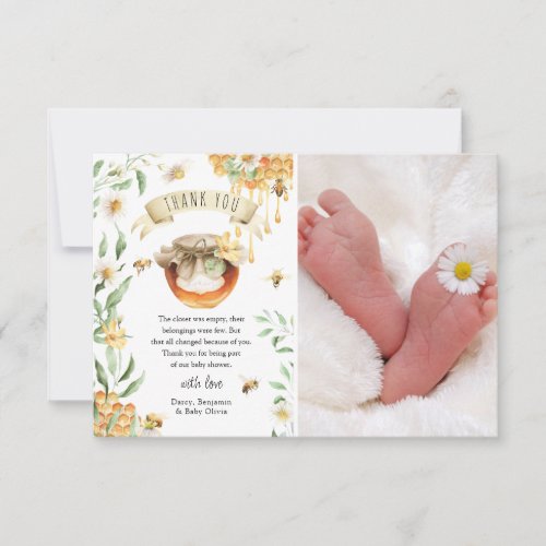 Elegant Watercolor HoneyBee Baby Shower  Thank You Card