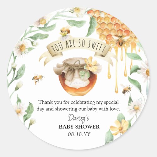 Elegant Watercolor HoneyBee Baby Shower Thank You Classic Round Sticker