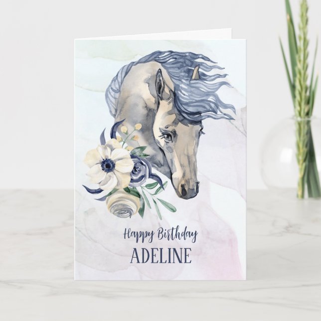 Elegant watercolor horse birthday greeting card (Front)