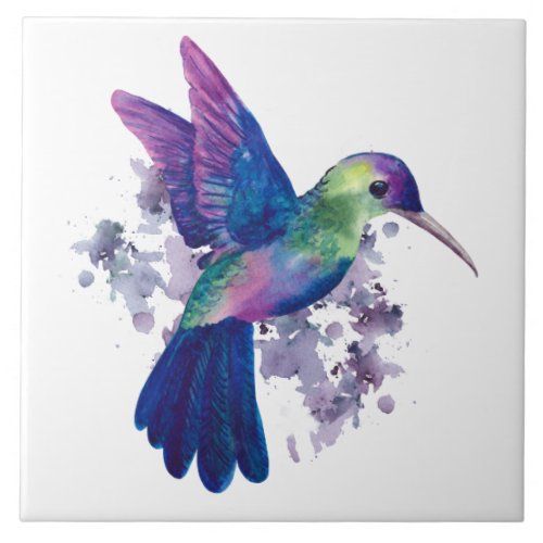 Elegant Watercolor Hummingbird Ceramic Tile