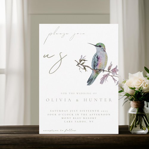 Elegant Watercolor Hummingbird Wedding Invitation