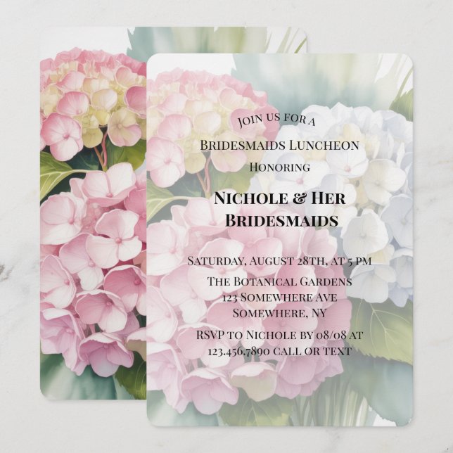 Elegant Watercolor Hydrangea Bridesmaids Luncheon  Invitation (Front/Back)