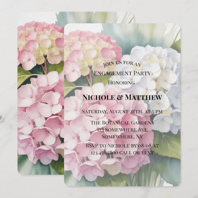 Elegant Watercolor Hydrangea Engagement Party  Invitation (Front/Back)