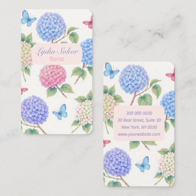 Elegant Watercolor Hydrangea Florist Business Card (Front/Back)