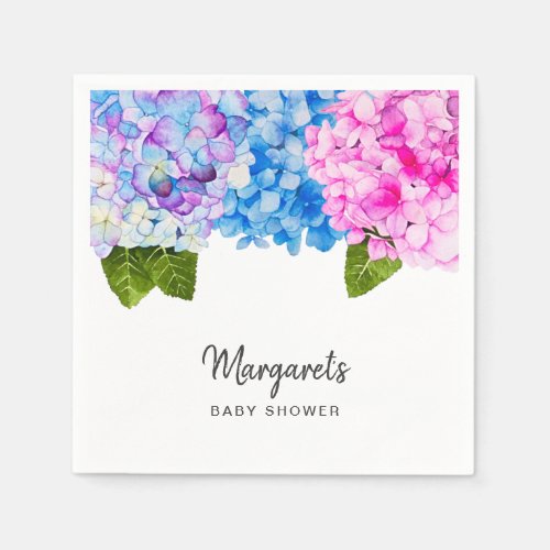 Elegant Watercolor Hydrangea Flowers  Baby Shower Napkins