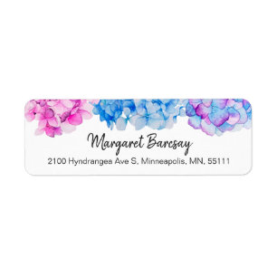Elegant Watercolor Hydrangea Flowers Label